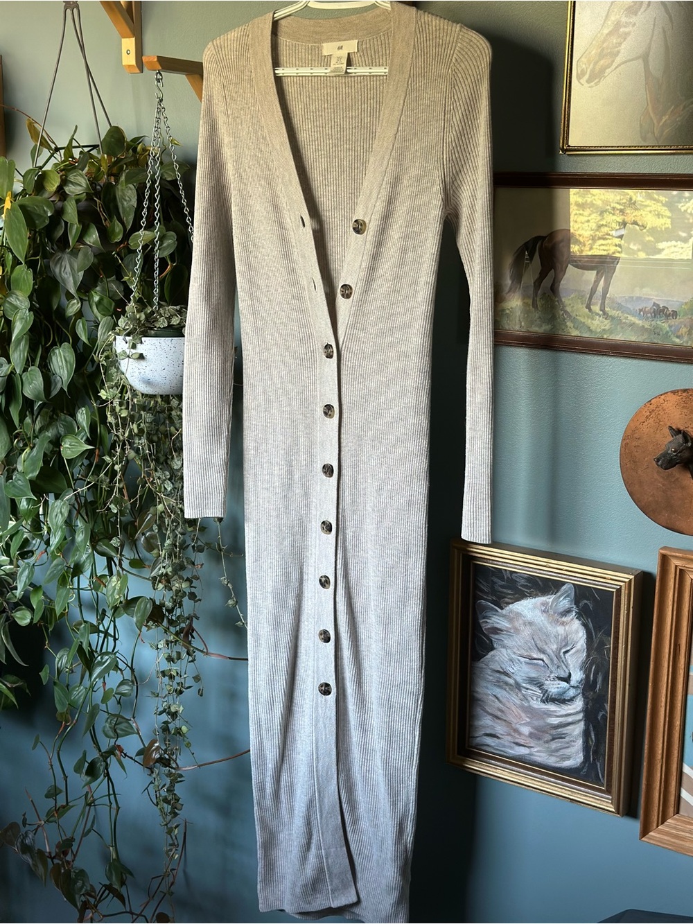 H&M Light Gray Ribbed Long Button-Front Cardigan - Picture 2 of 5